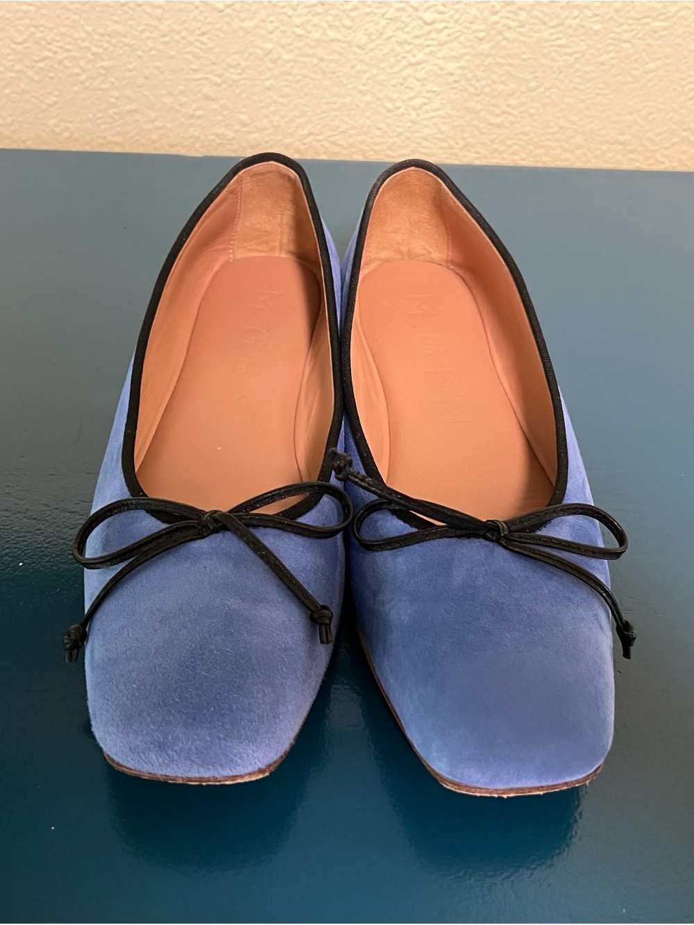 M Geni Danza Blue Suede Ballet Flats with Bow - Picture 3 of 8